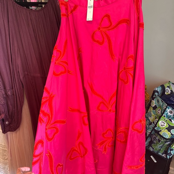 Anthropologie Pink and Red A-Line Skirt - Picture 1 of 5